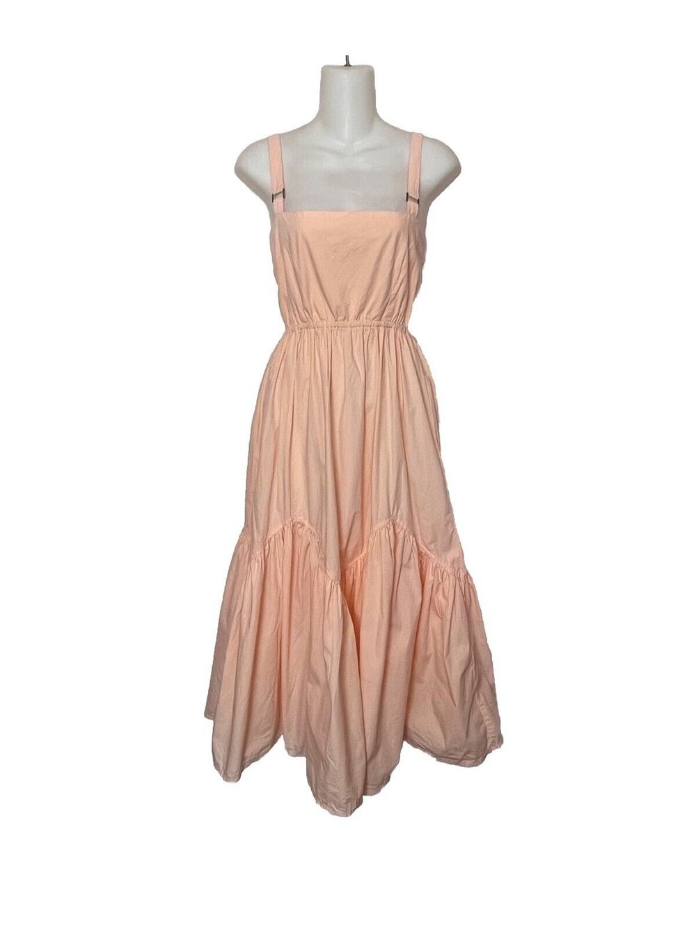 Lusana 100% Cotton Poplin Ruffle Strap Dress Women’s Sz 4 Light Orange